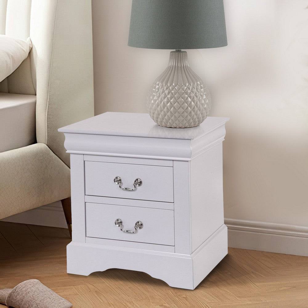 24 Inch Modern Classic Nightstand 2 Drawers Drop Handles Wood White By Casagear Home BM280265