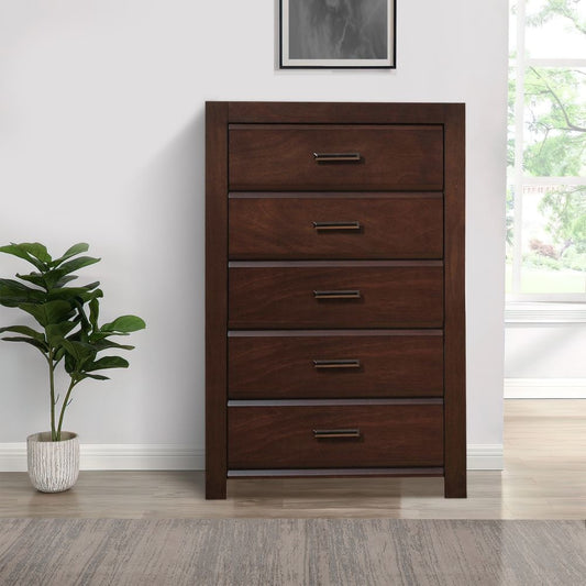 48 Inch Modern Tuscany Tall Dresser Chest, 5 Drawers, Metal Handles, Brown By Casagear Home