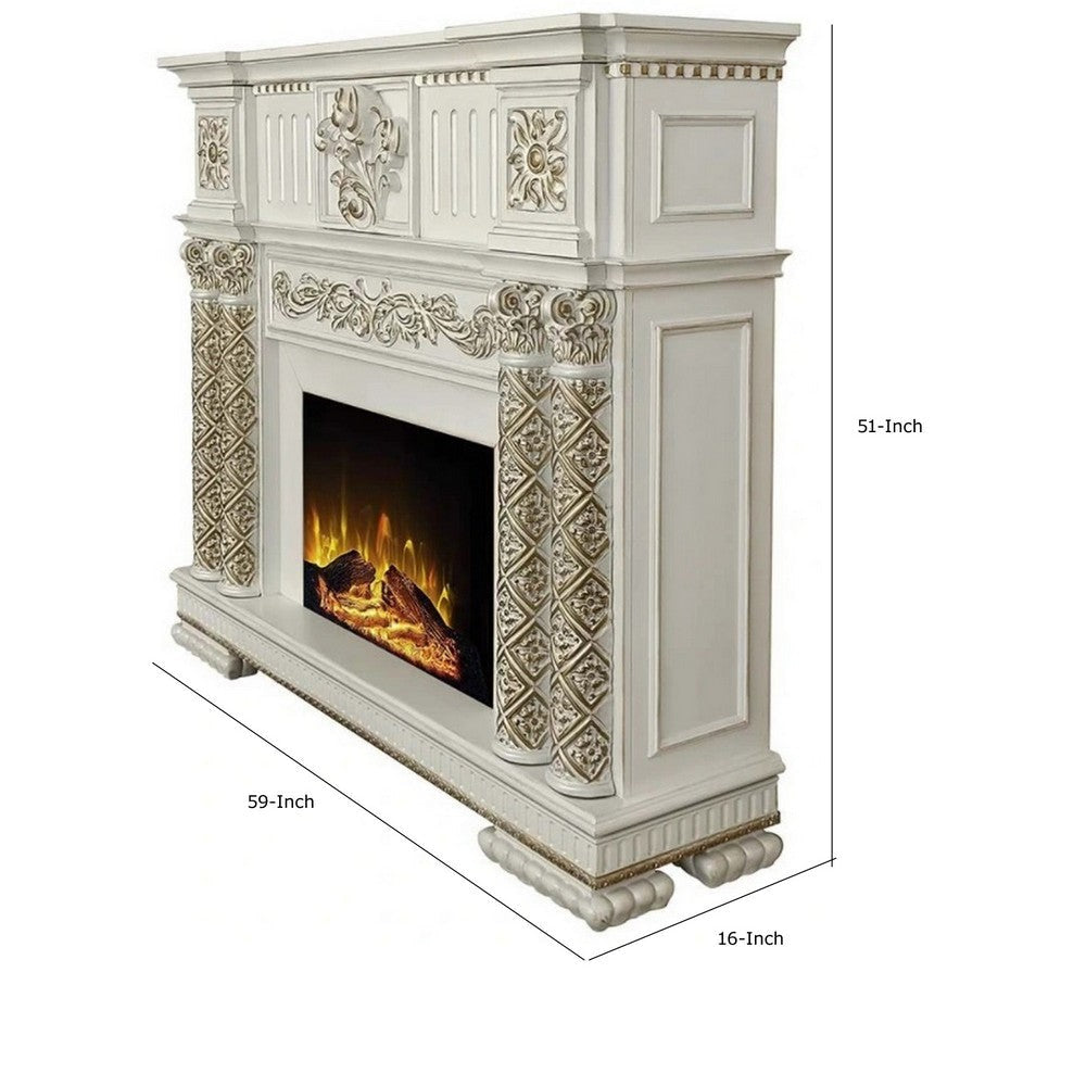 Jess 59 Inch Classical Electric Fireplace Carved Remote Pearl White By Casagear Home BM280289