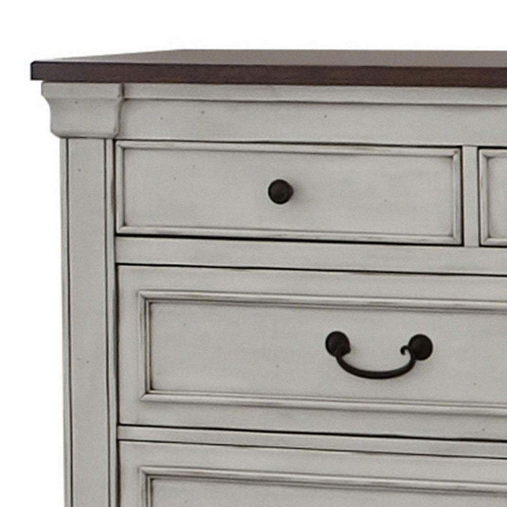 Ivy 63 Inch Modern Dresser 9 Drawers Drop Handles Wood Brown White By Casagear Home BM280353