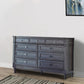 Dexi 65 Inch Dresser 9 Drawers Metal Ring Handles Wood Gray and Silver By Casagear Home BM280355