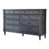 Dexi 65 Inch Dresser, 9 Drawers, Metal Ring Handles, Wood, Gray and Silver By Casagear Home