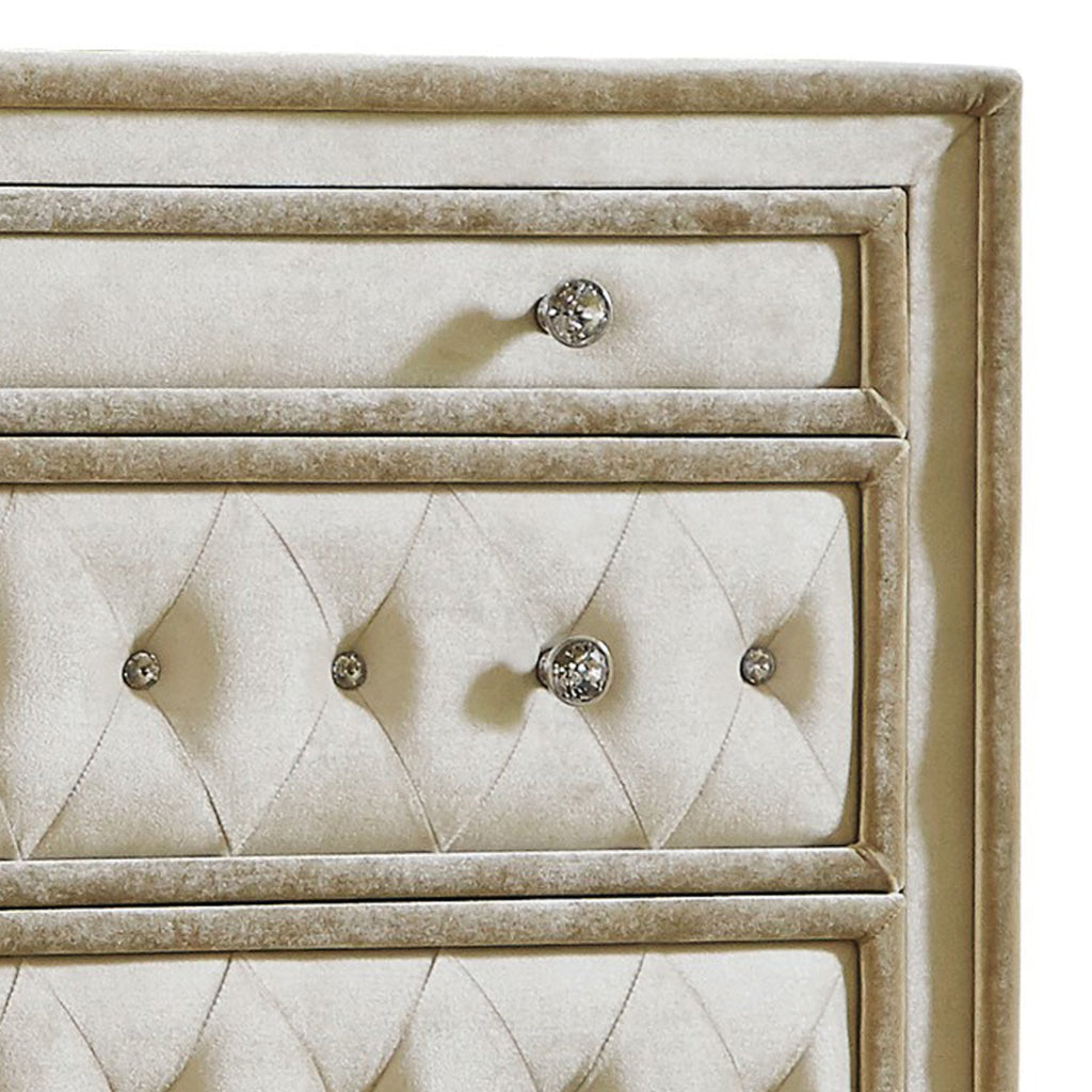 Matt 49 Inch Tall Dresser Chest 5 Drawers Button Tufted Velvet Ivory By Casagear Home BM280359