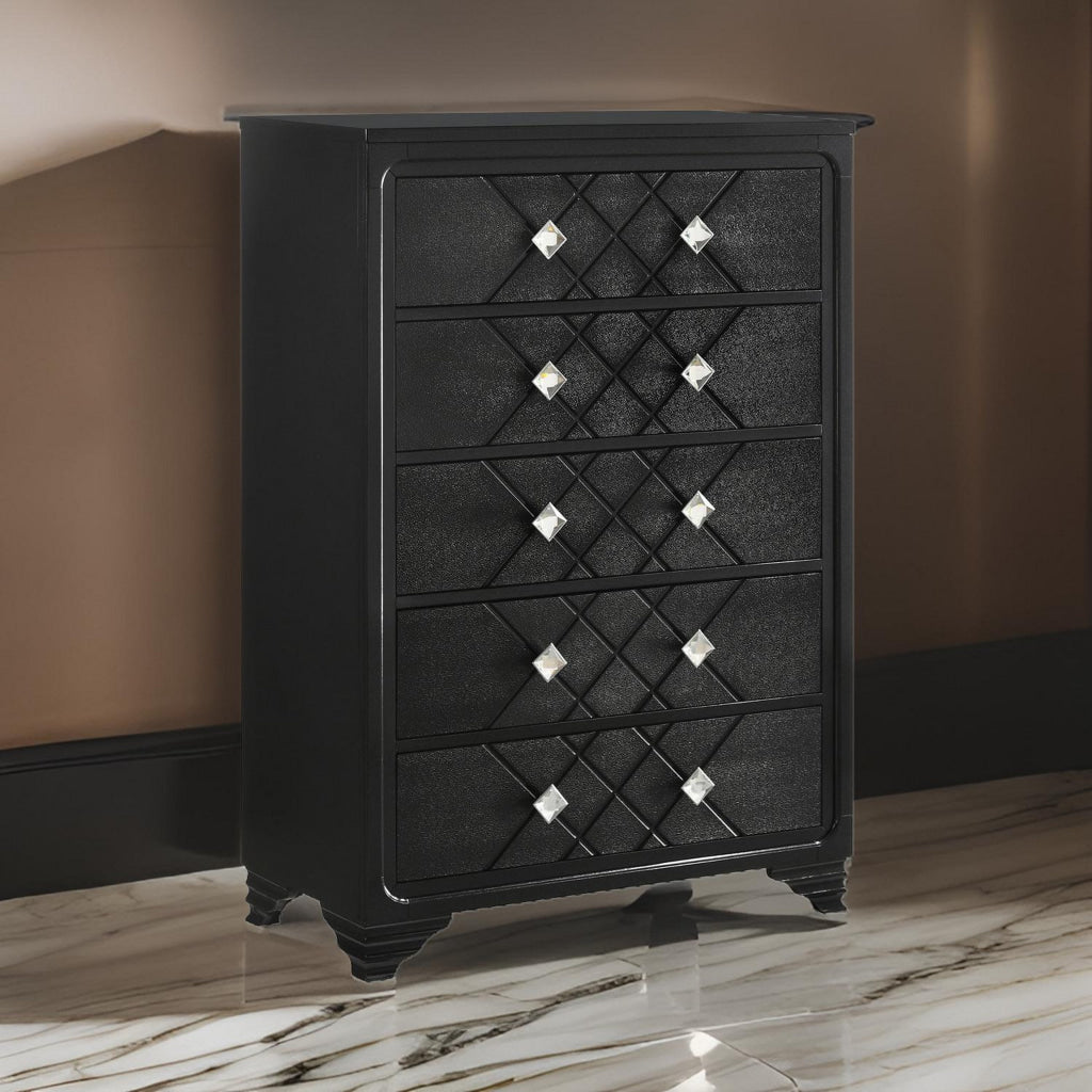 Vini 52 Inch Modern Glam Tall Dresser Chest, 5 Drawers Diamond Knobs, Black By Casagear Home