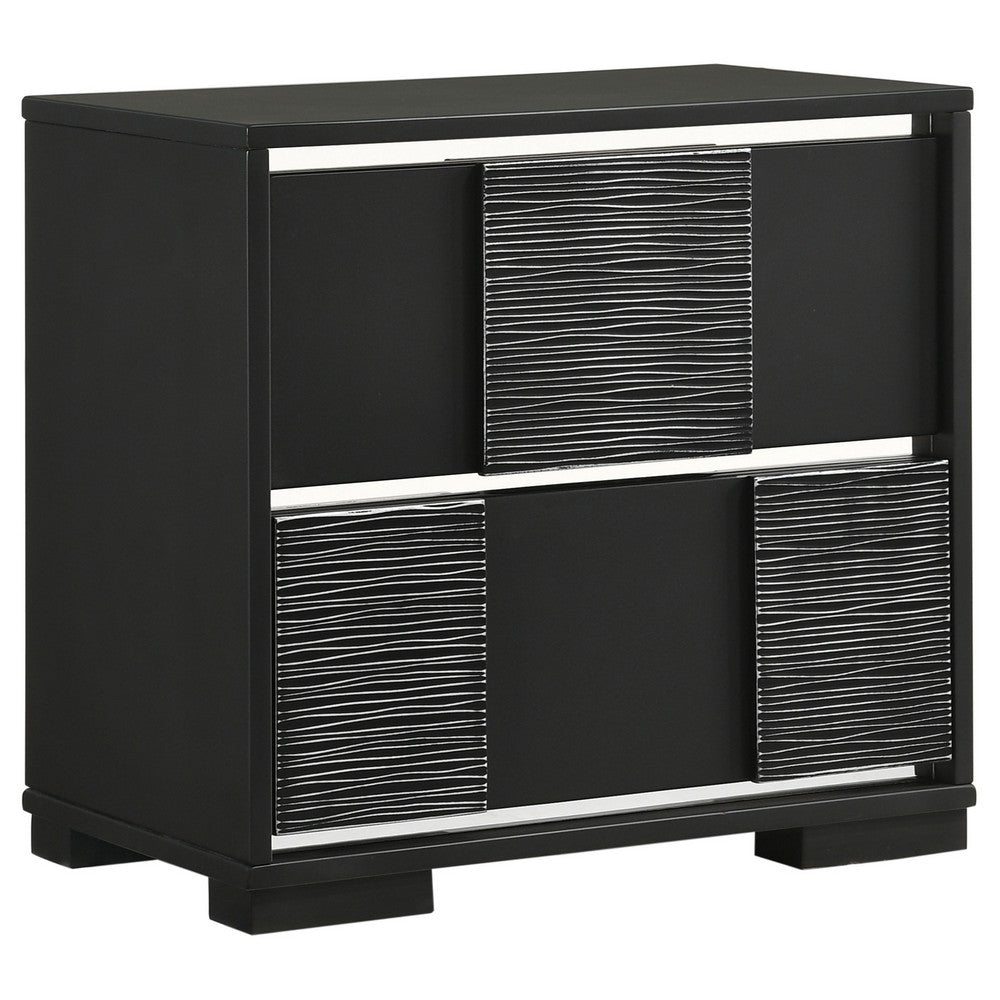 Reza 25 Inch Modern Wood Nightstand 2 Drawers Textured Felt Lined Black By Casagear Home BM280473