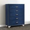 Cale 44 Inch Modern Glam Tall 5 Drawer Dresser Chest, Nailhead, Blue Velvet By Casagear Home