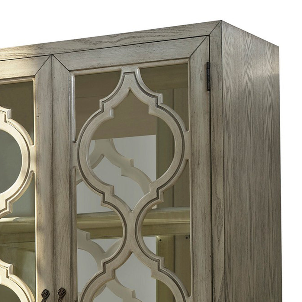 76 Inch Tall Accent Console Cabinet Quatrefoil Pattern 2 Doors Brown By Casagear Home BM280584