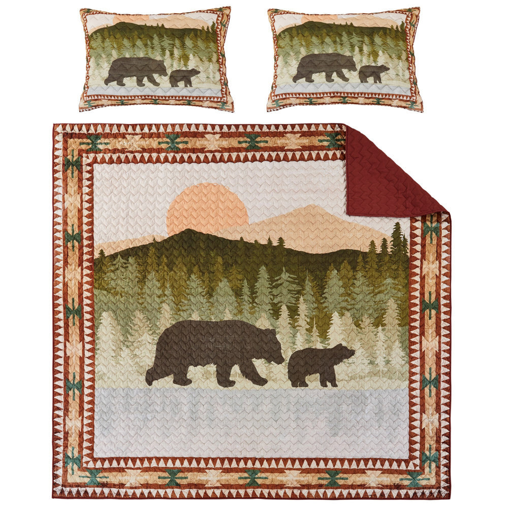 Kip 3 Piece Soft Microfiber King Quilt Set Simple Bear Print Multicolor By Casagear Home BM282011