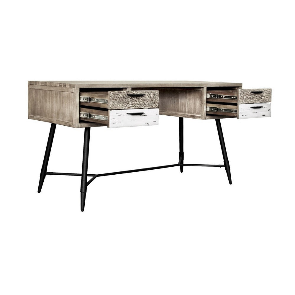 Aliz 55 Inch Modern Acacia Wood Office Desk 4 Drawers Metal Legs Brown By Casagear Home BM282047