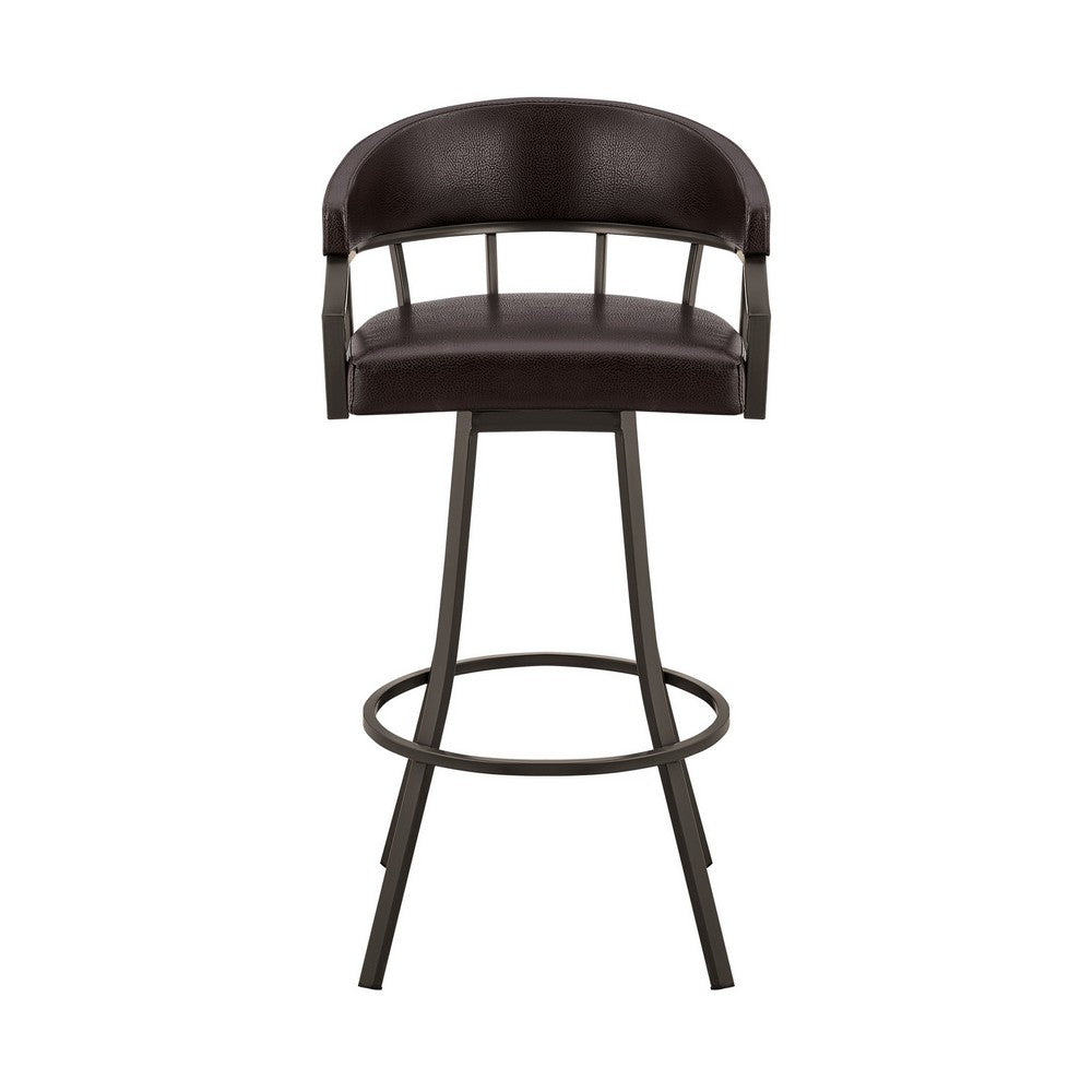 Mayla 30 Inch Swivel Bar Stool Metal Flared Legs Brown Faux Leather By Casagear Home BM282100