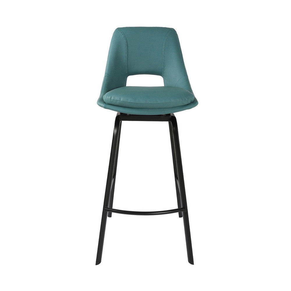 Ayn 30 Inch Modern Bar Stool Vegan Faux Leather Swivel Metal Blue By Casagear Home BM282101