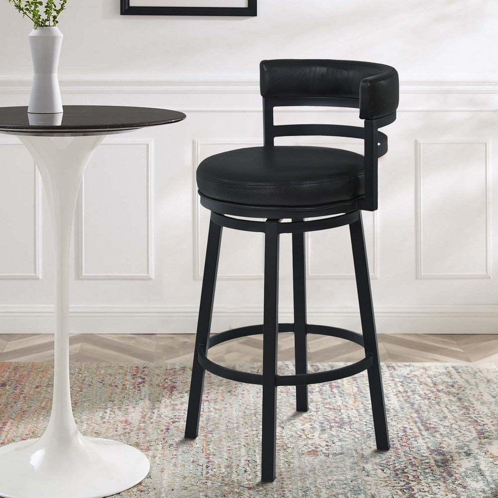 Eva 30 Inch Swivel Bar Stool Chair Vegan Faux Leather Curved Back Black By Casagear Home BM282105