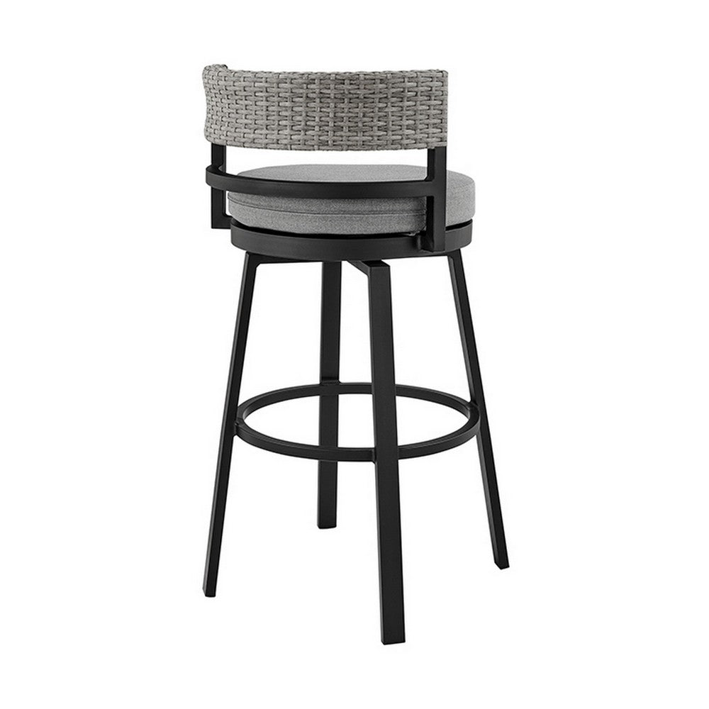 Ella 30 Inch Modern Outdoor Patio Swivel Bar Stool Aluminum Gray Black By Casagear Home BM282664