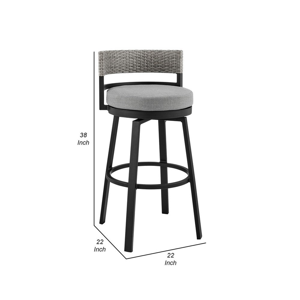 Ella 30 Inch Modern Outdoor Patio Swivel Bar Stool Aluminum Gray Black By Casagear Home BM282664