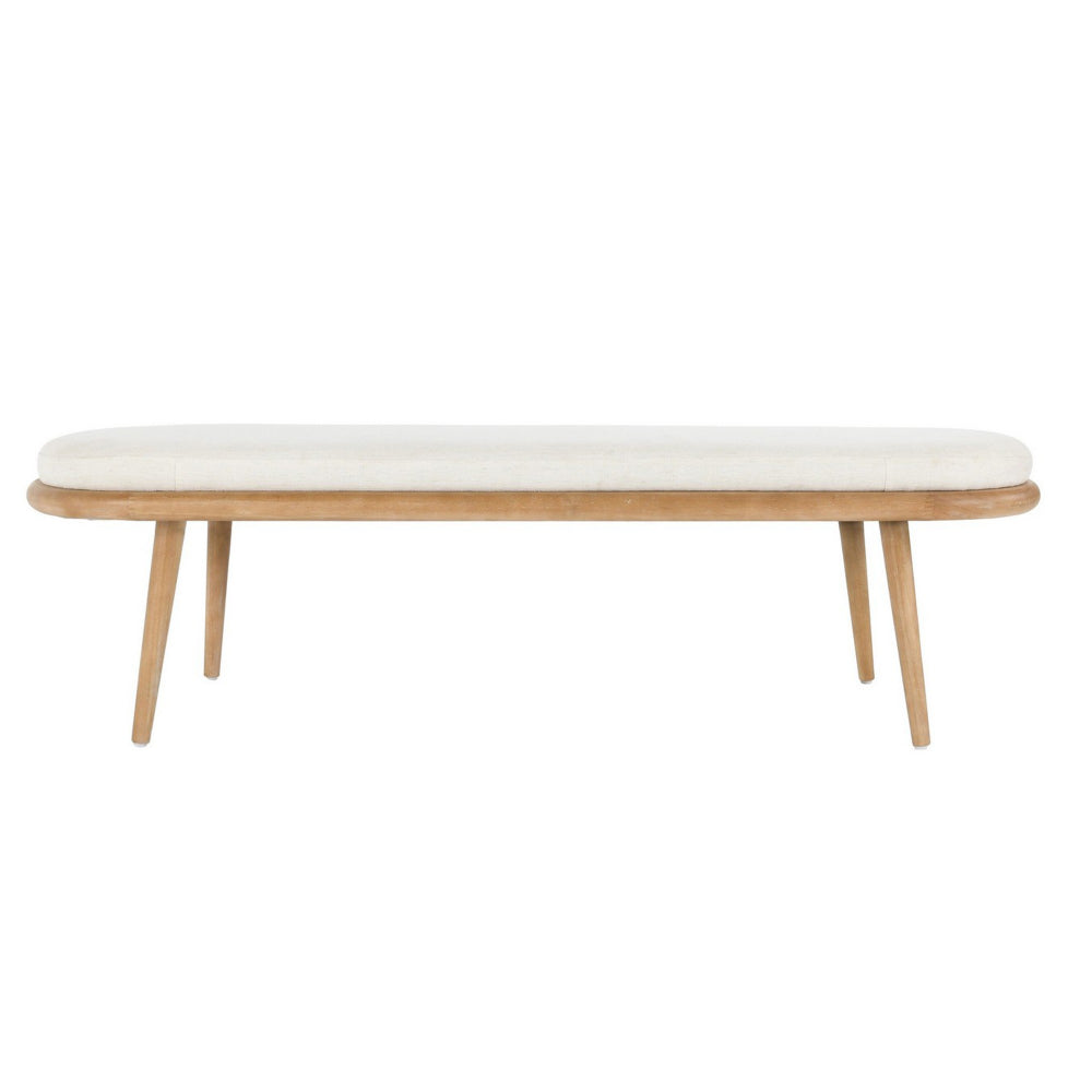 Eli 60 Inch Modern Rounded Bench Polyester Splayed Legs Brown White By Casagear Home BM282988