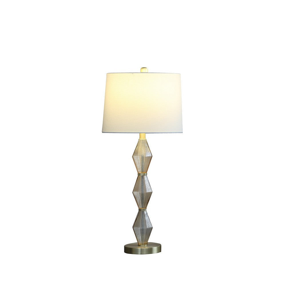 Ruth 30 Inch Accent Table Lamp Glass Diamond Pedestal Base White Gold By Casagear Home BM283266