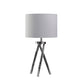 27 Inch Accent Table Lamp, Hardback Fabric Drum Shade, White, Silver Chrome By Casagear Home