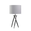 27 Inch Accent Table Lamp, Hardback Fabric Drum Shade, White, Silver Chrome By Casagear Home