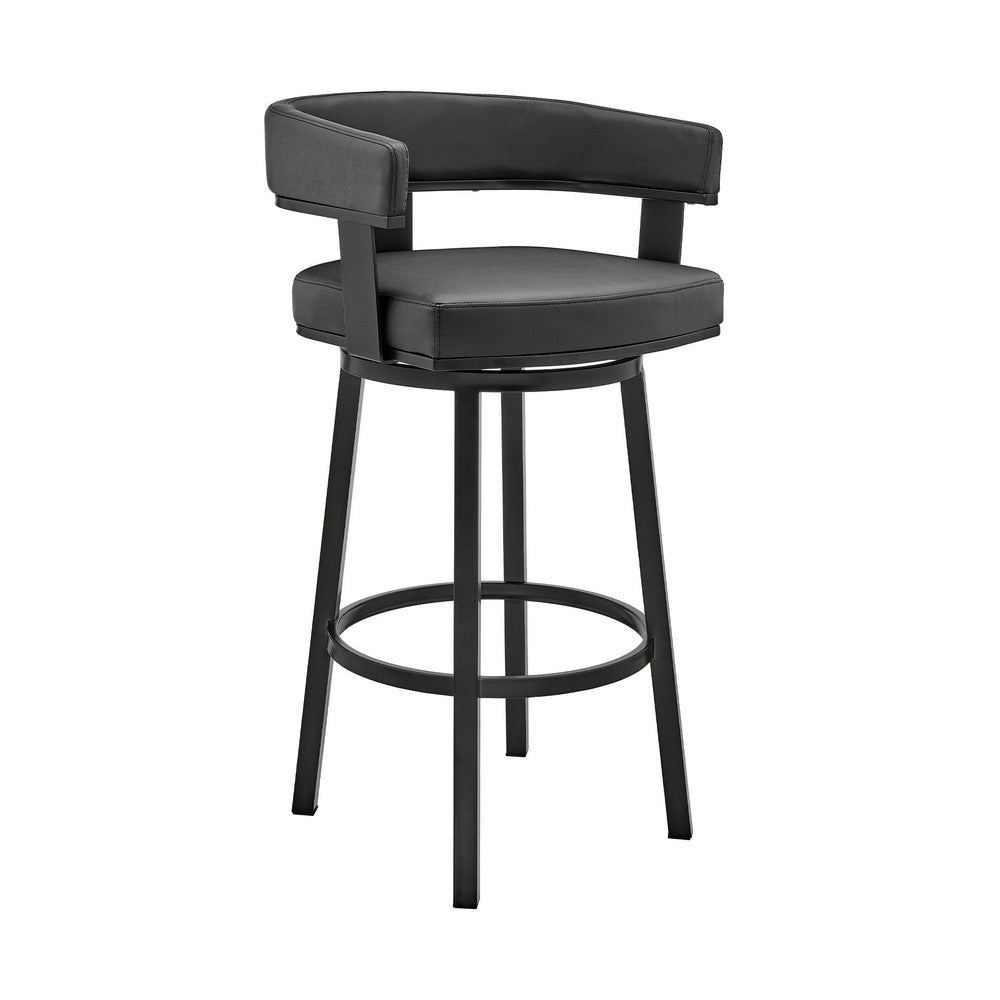 Jack 26 Inch Counter Height Bar Stool Swivel Chair Faux Leather Black By Casagear Home BM283284