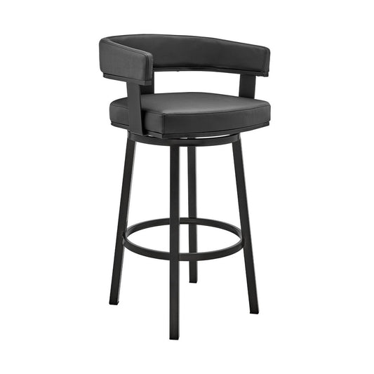 Jack 26 Inch Counter Height Bar Stool Swivel Chair Faux Leather Black By Casagear Home BM283284