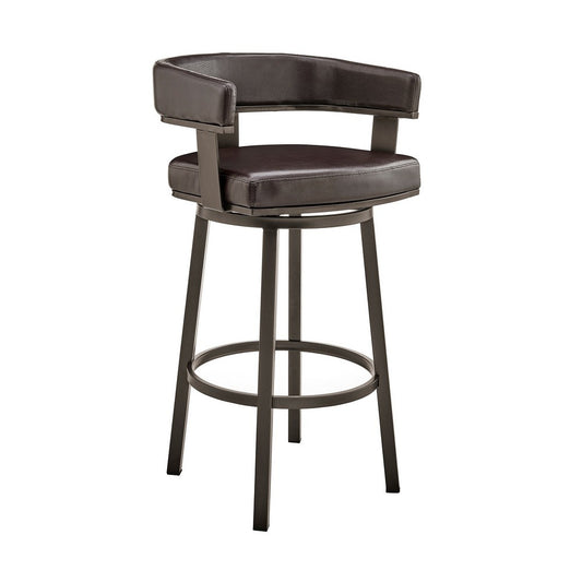 Jack 26 Inch Counter Height Bar Stool Swivel Chair Faux Leather Brown By Casagear Home BM283286