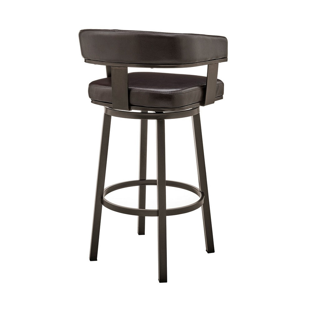 Jack 26 Inch Counter Height Bar Stool Swivel Chair Faux Leather Brown By Casagear Home BM283286