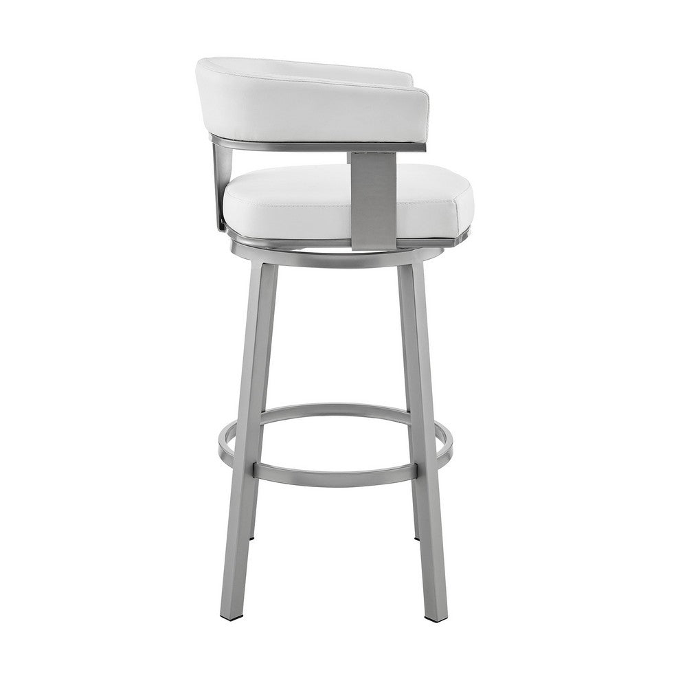 Jack 26 Inch Counter Height Bar Stool Swivel Chair Faux Leather White By Casagear Home BM283290