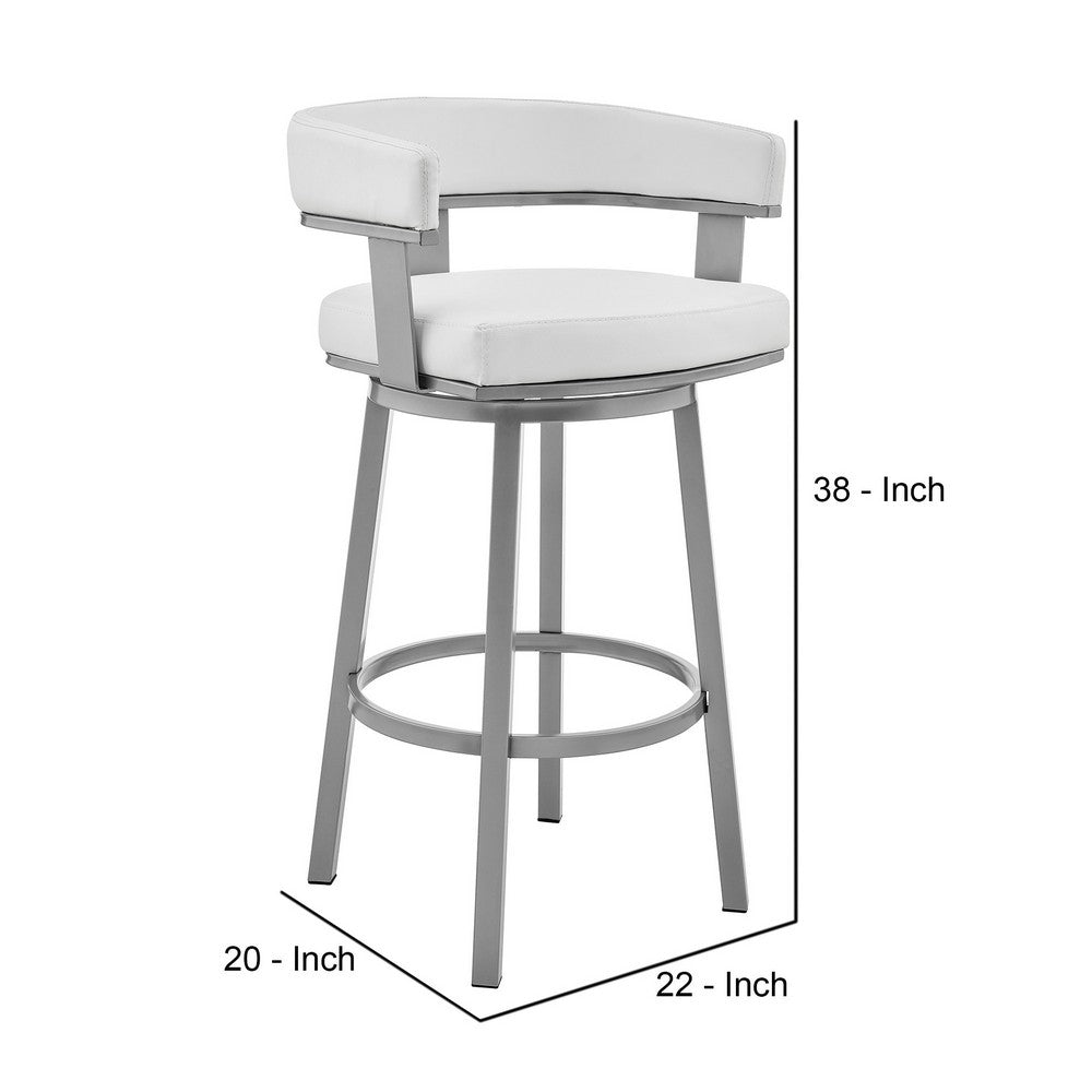 Jack 30 Inch Bar Height Stool Swivel Chair Vegan Faux Leather White By Casagear Home BM283291