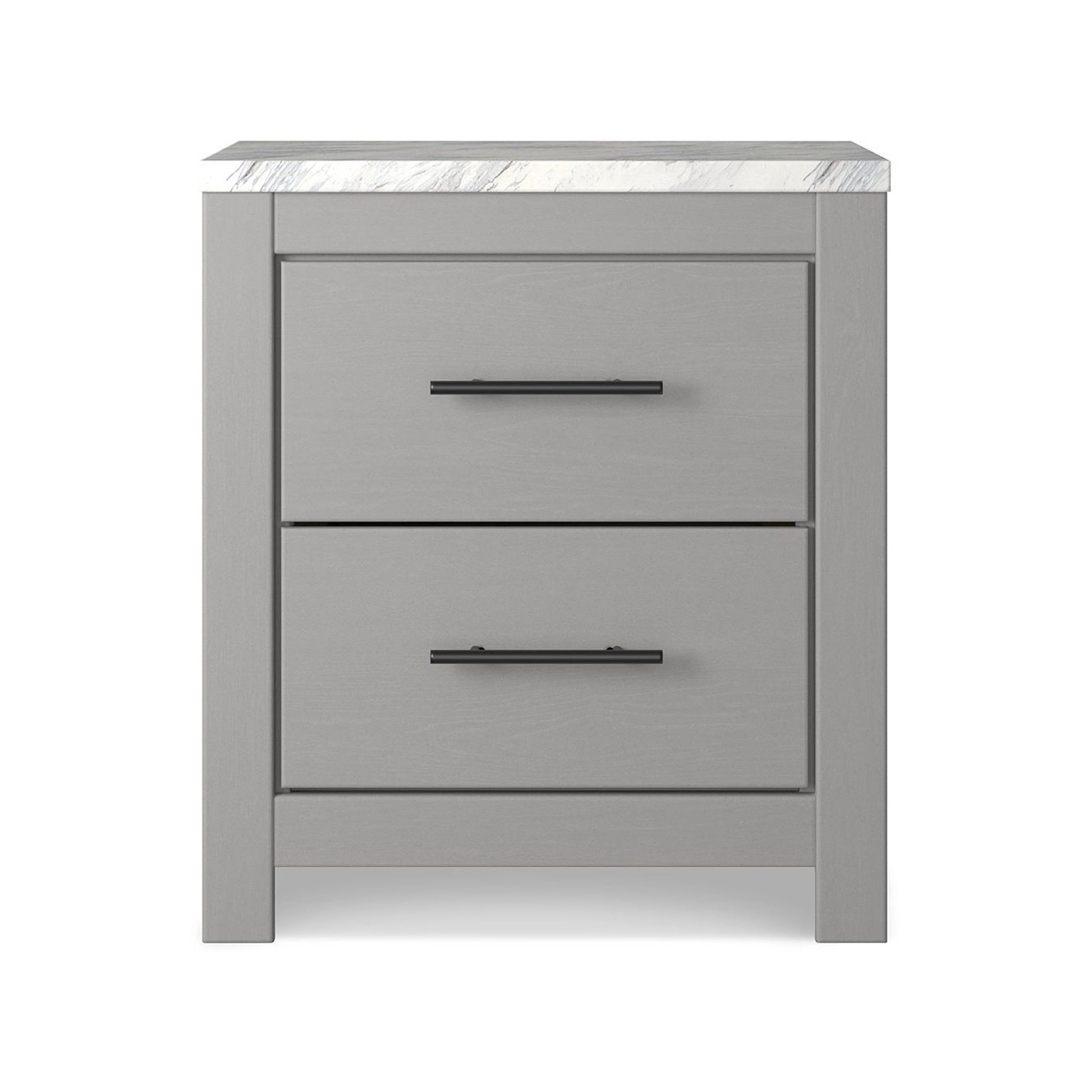 Finley 25 Inch Rustic Wood Nightstand 2 Drawer Marble Top Gray White By Casagear Home BM283310