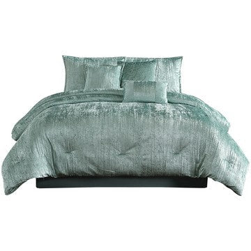 Jay 7 Piece King Comforter Set, Polyester Velvet Deluxe Texture, Green By Casagear Home