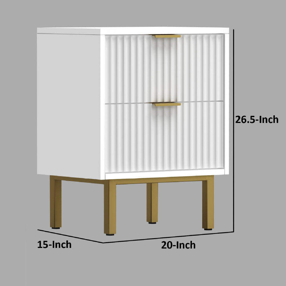 Beth 27 Inch 2 Drawer Nightstand Corrugated Mahogany Wood White Gold By Casagear Home BM284244