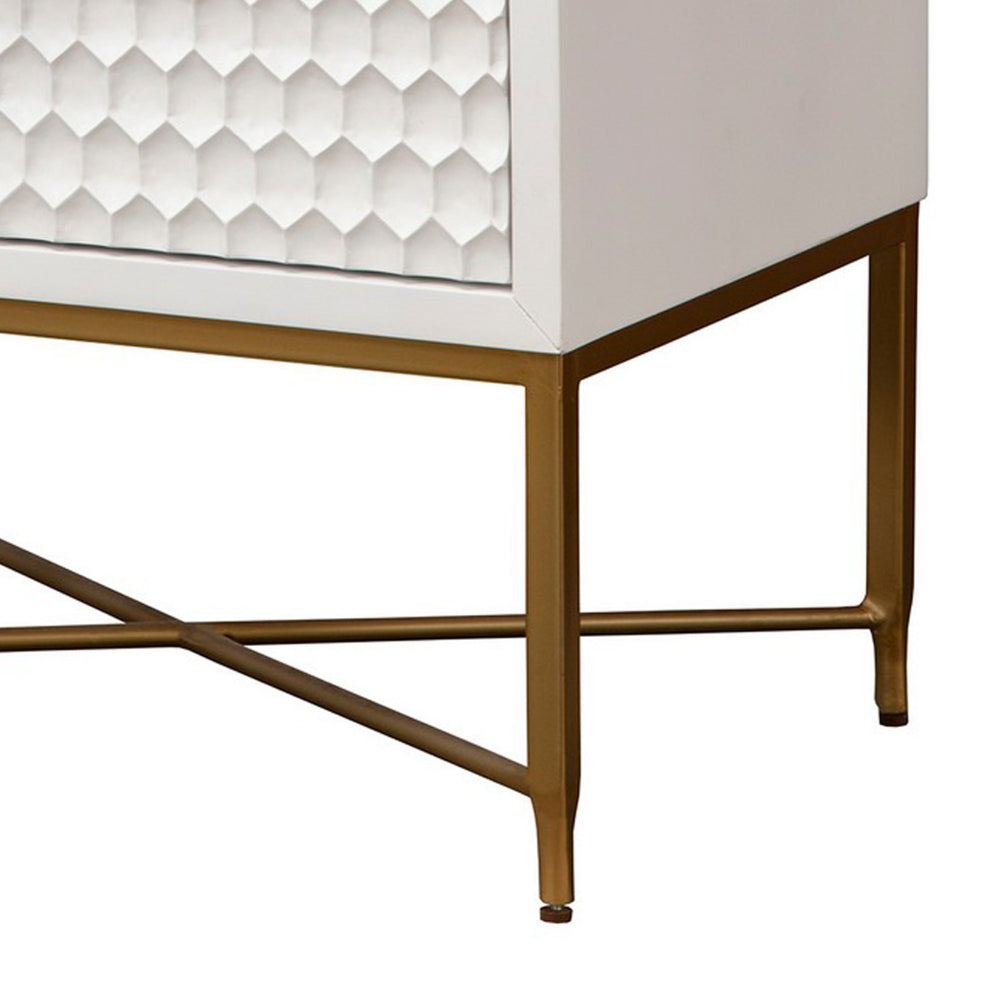 Rexi 26 Inch 2 Drawer Nightstand Honeycomb Mahogany Wood White Gold By Casagear Home BM284300