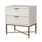 Rexi 26 Inch 2 Drawer Nightstand Honeycomb Mahogany Wood White Gold By Casagear Home BM284300