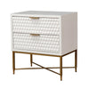 Rexi 26 Inch 2 Drawer Nightstand Honeycomb Mahogany Wood White Gold By Casagear Home BM284300