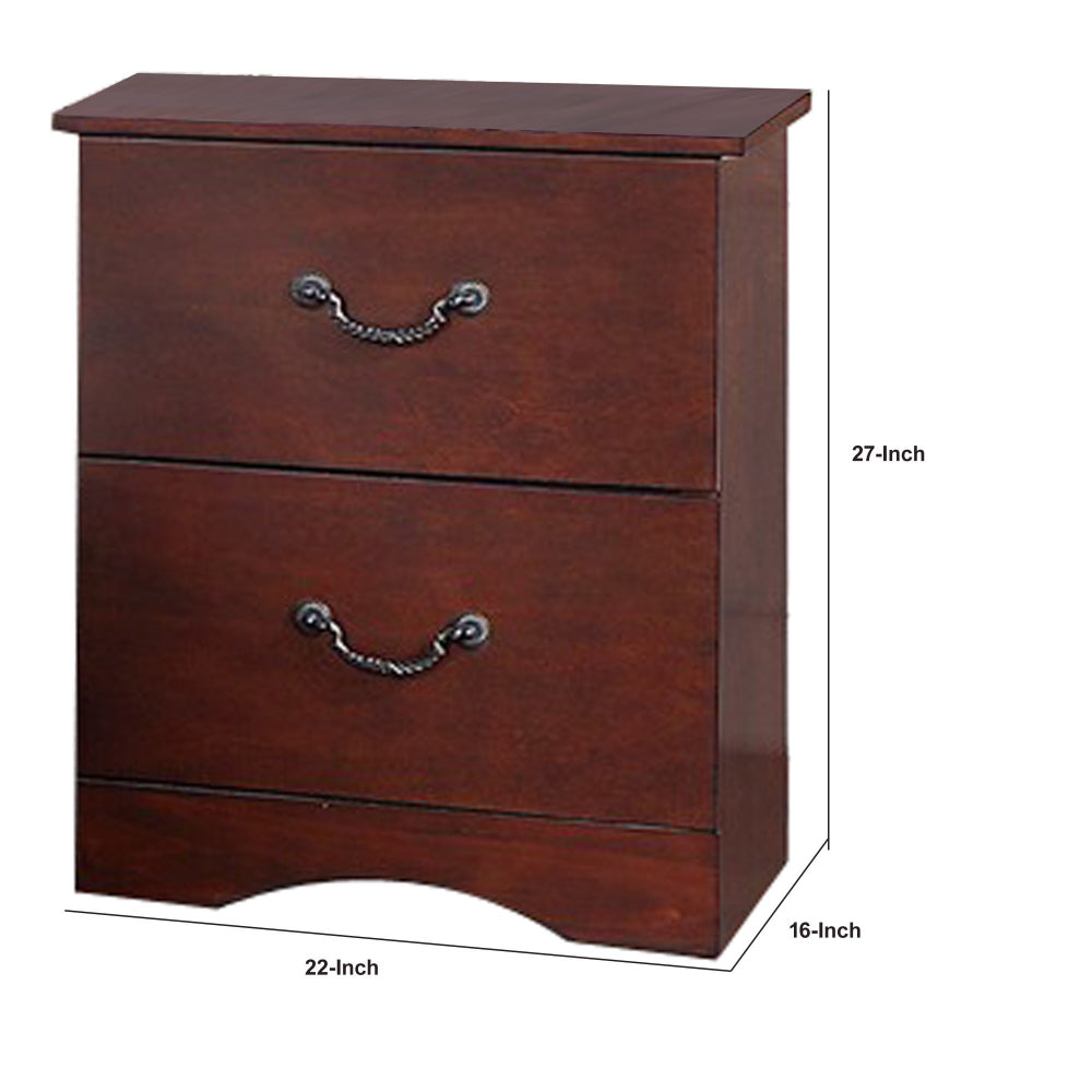 Bran 27 Inch 2 Drawer Nightstand Pine Wood Grain Details Cherry Brown By Casagear Home BM284307