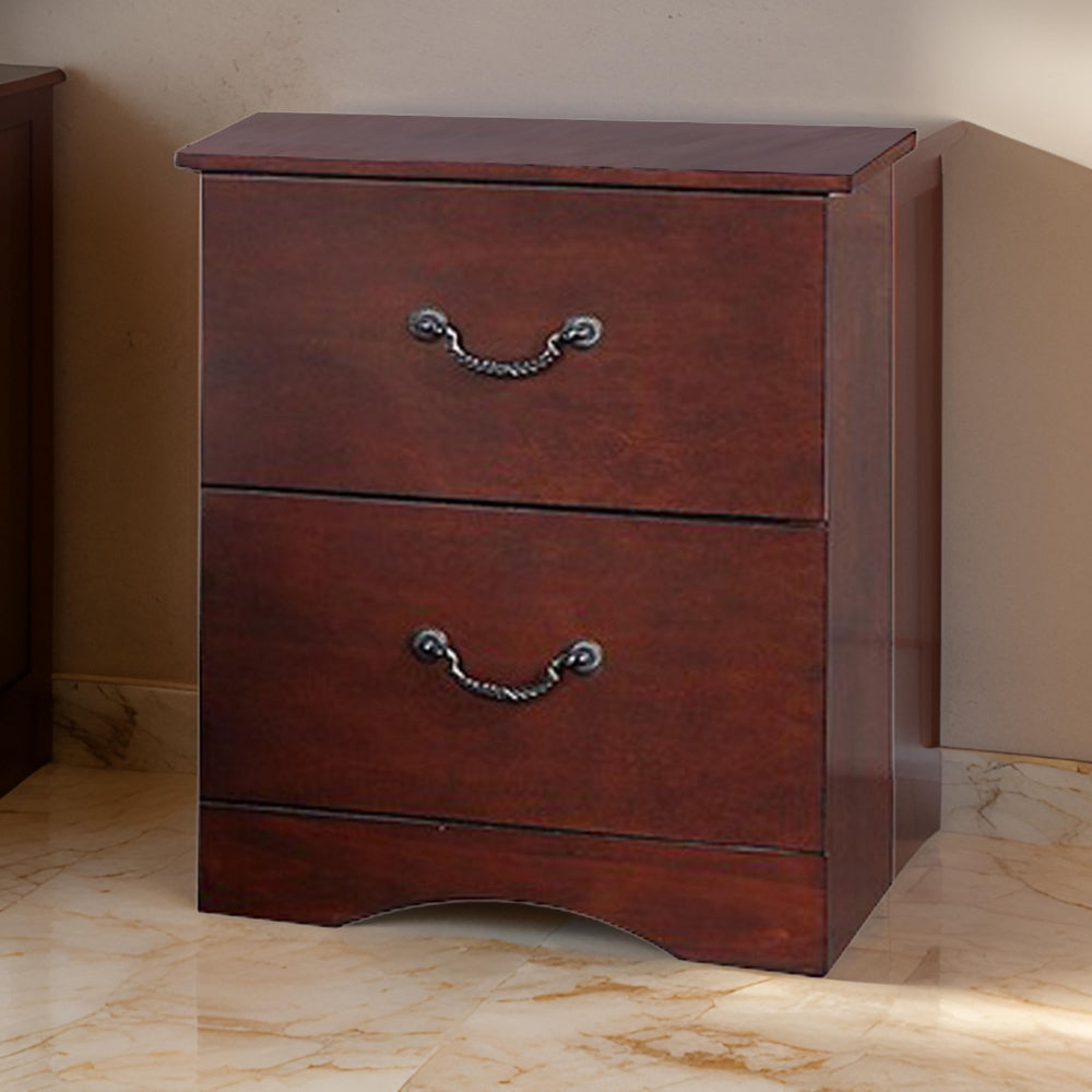 Bran 27 Inch 2 Drawer Nightstand, Pine Wood, Grain Details, Cherry Brown By Casagear Home