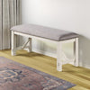 Lexi 50 Inch Dining Bench, Fabric Padded Seat, Rubberwood, Gray and White By Casagear Home