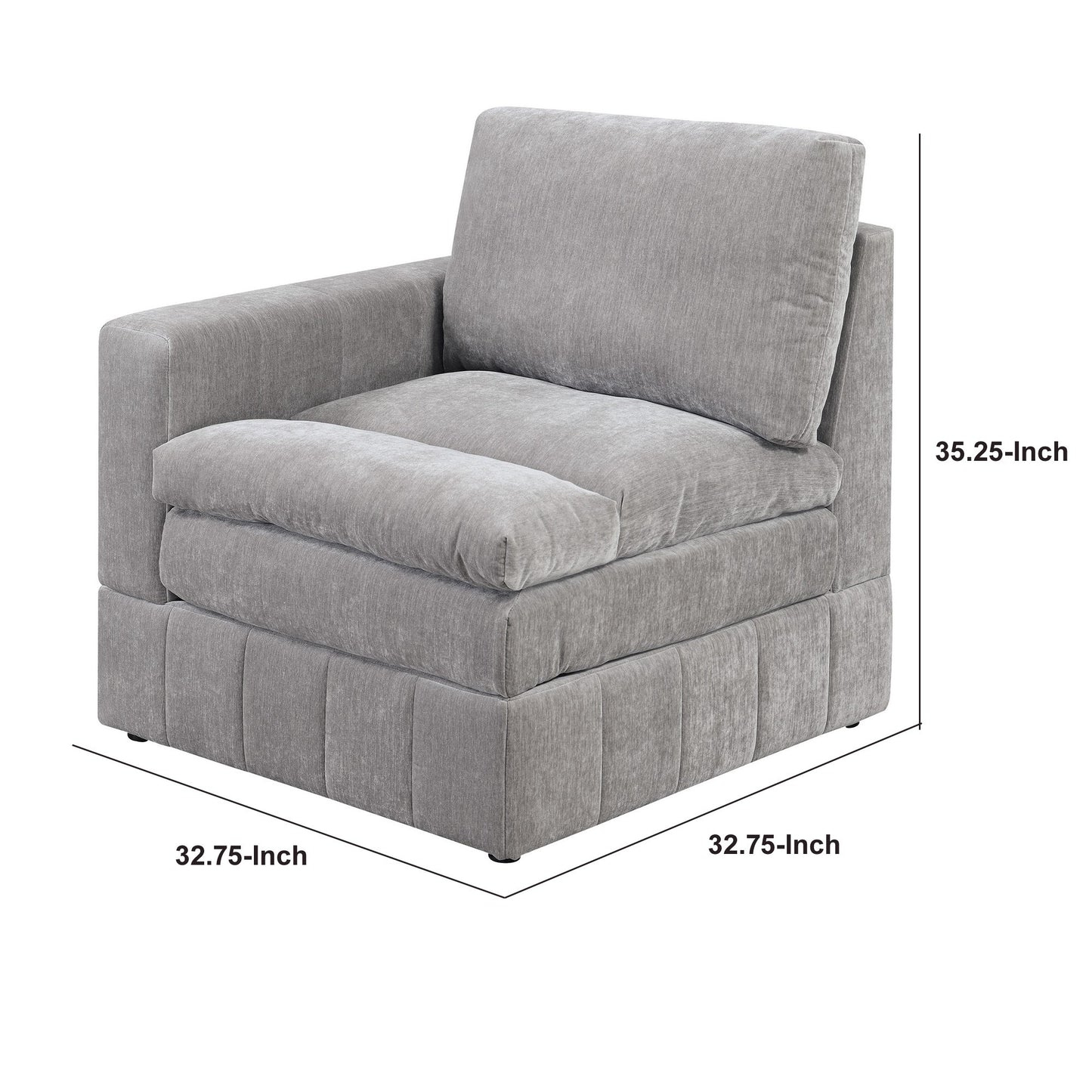 Luna 33 Inch Modular 1 Arm Corner Chair Triple Plush Cushioned Seat Gray By Casagear Home BM284328