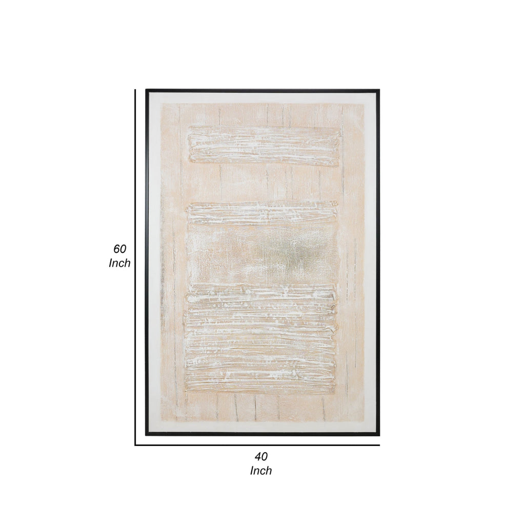 40 x 60 Hand Drawn Canvas Wall Art Polyester Textured Distressed Beige By Casagear Home BM284525