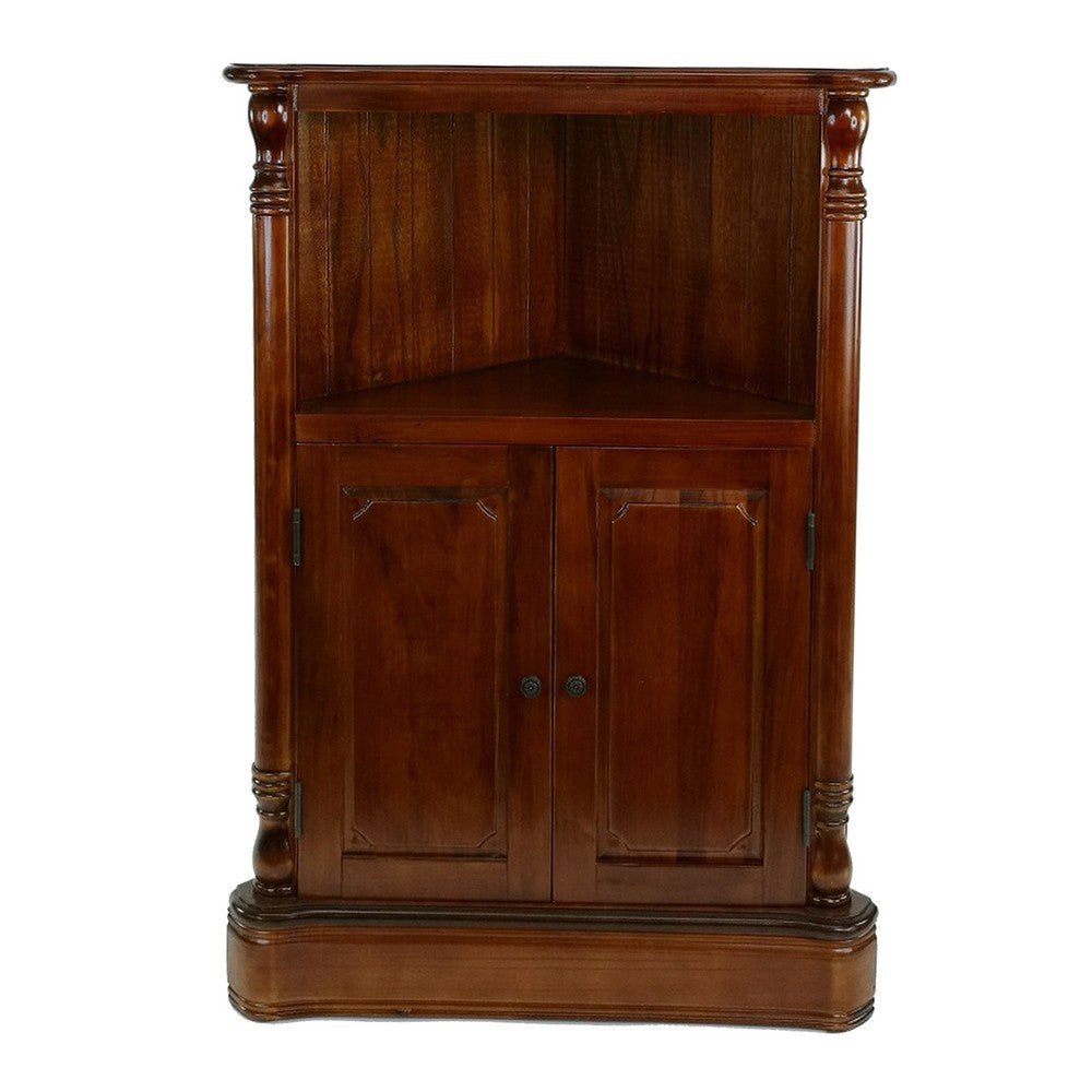 35 Inch Classic Wood Corner Cabinet Open Shelf 2 Door Cabinet Brown By Casagear Home BM284629