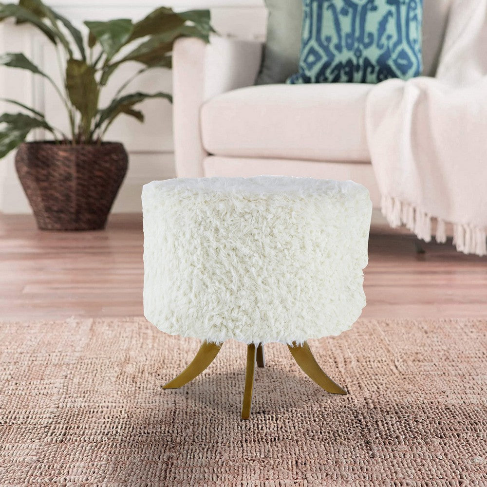 20 Inch Ottoman Foam Filled Shearling Fabric Wood Frame White Brown By Casagear Home BM284702