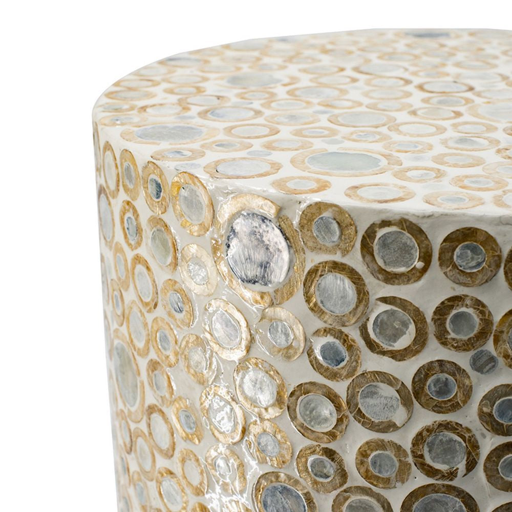 16 Inch Cylindrical Luxury Accent Table Decorative Stool Blue Gold White By Casagear Home BM284730