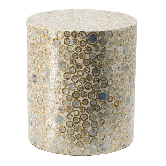 16 Inch Cylindrical Luxury Accent Table Decorative Stool, Blue, Gold, White By Casagear Home