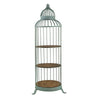 67 Inch 3 Tier Caged Iron Frame Display Shelf, Finial Top, Patina Blue By Casagear Home