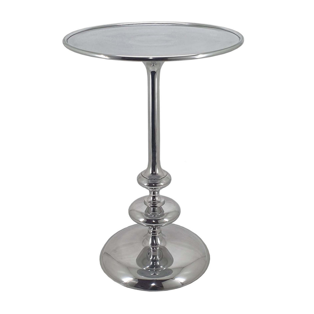 23 Inch Modern Aluminum Side Table Round Tabletop and Base Carved Silver By Casagear Home BM284759