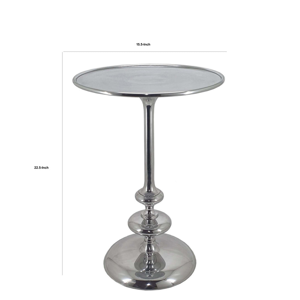 23 Inch Modern Aluminum Side Table Round Tabletop and Base Carved Silver By Casagear Home BM284759