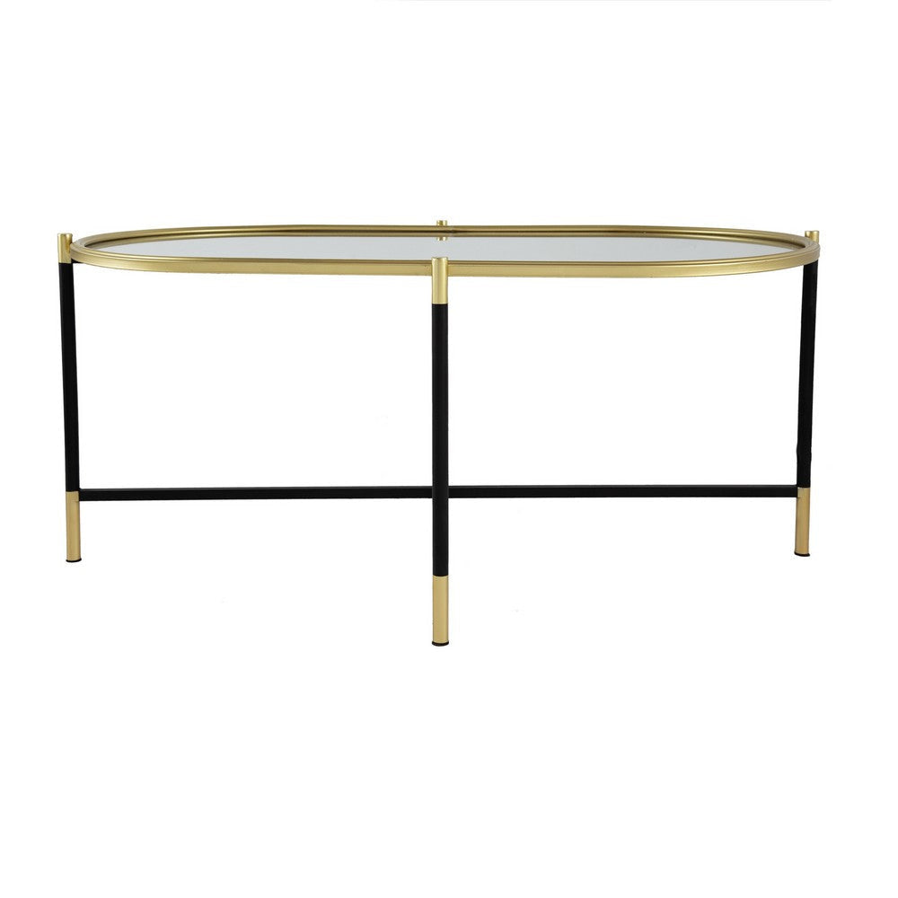 43 Inch Elongated Mirror Top Coffee Table Iron Frame Gold Finish Black By Casagear Home BM284761