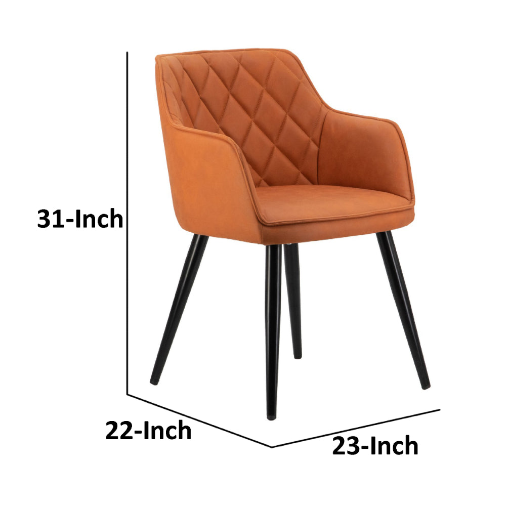 Erin 24 Inch Curved Dining Chair Orange Fabric Diamond Pattern Tufting By Casagear Home BM284772