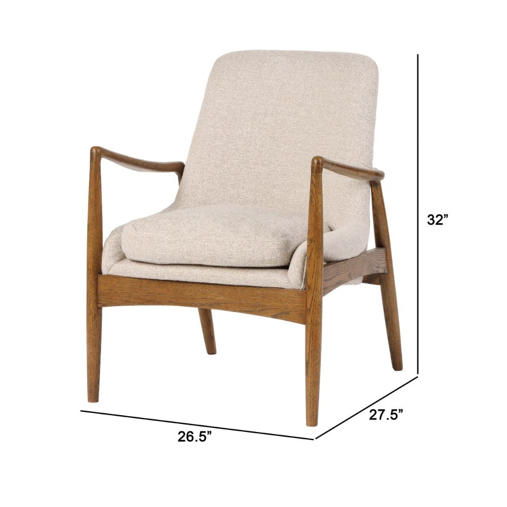 28 Inch Fabric Upholstered Accent Armchair Birch Wood Off White Brown By Casagear Home BM284776