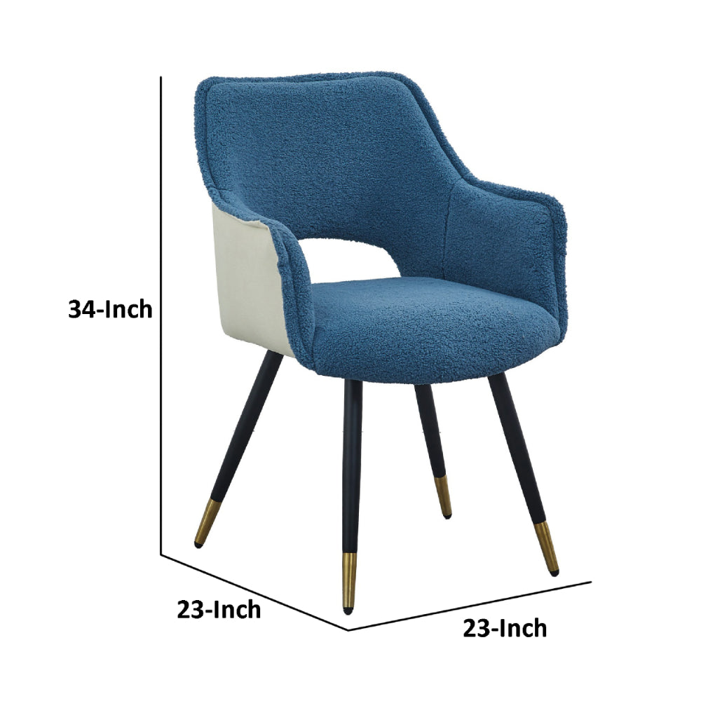 Eden 23 Inch Modern Dining Chair White Fabric Blue Metal Legs Set of 2 By Casagear Home BM284778